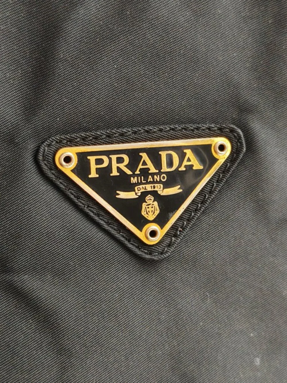 Prada Black Nylon Mini Tote Bag Silver Chain Handle Triangle Logo